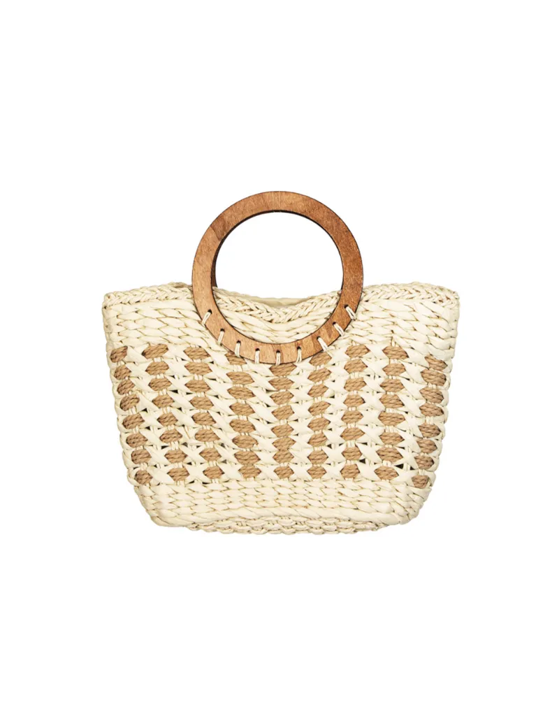 RING HANDLE STRAW TOTE BAG