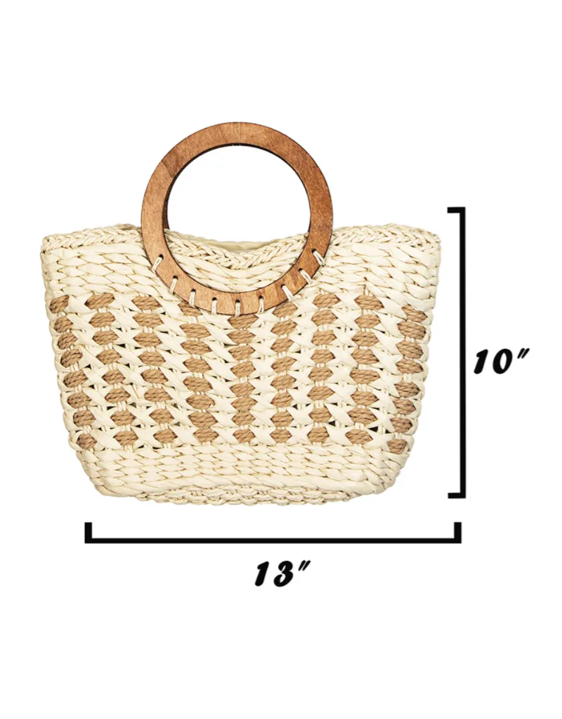 RING HANDLE STRAW TOTE BAG