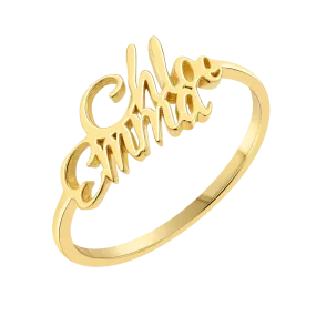 Script Double Name Ring