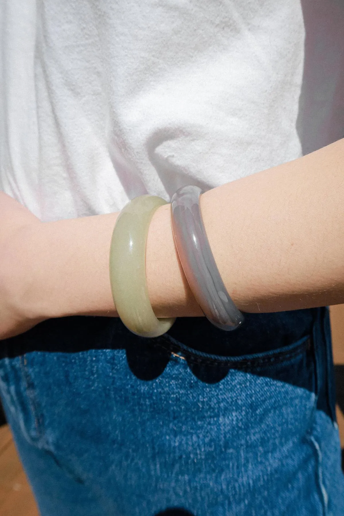 Seree Smoke Opaque Jade Stone Bangle - Light Green