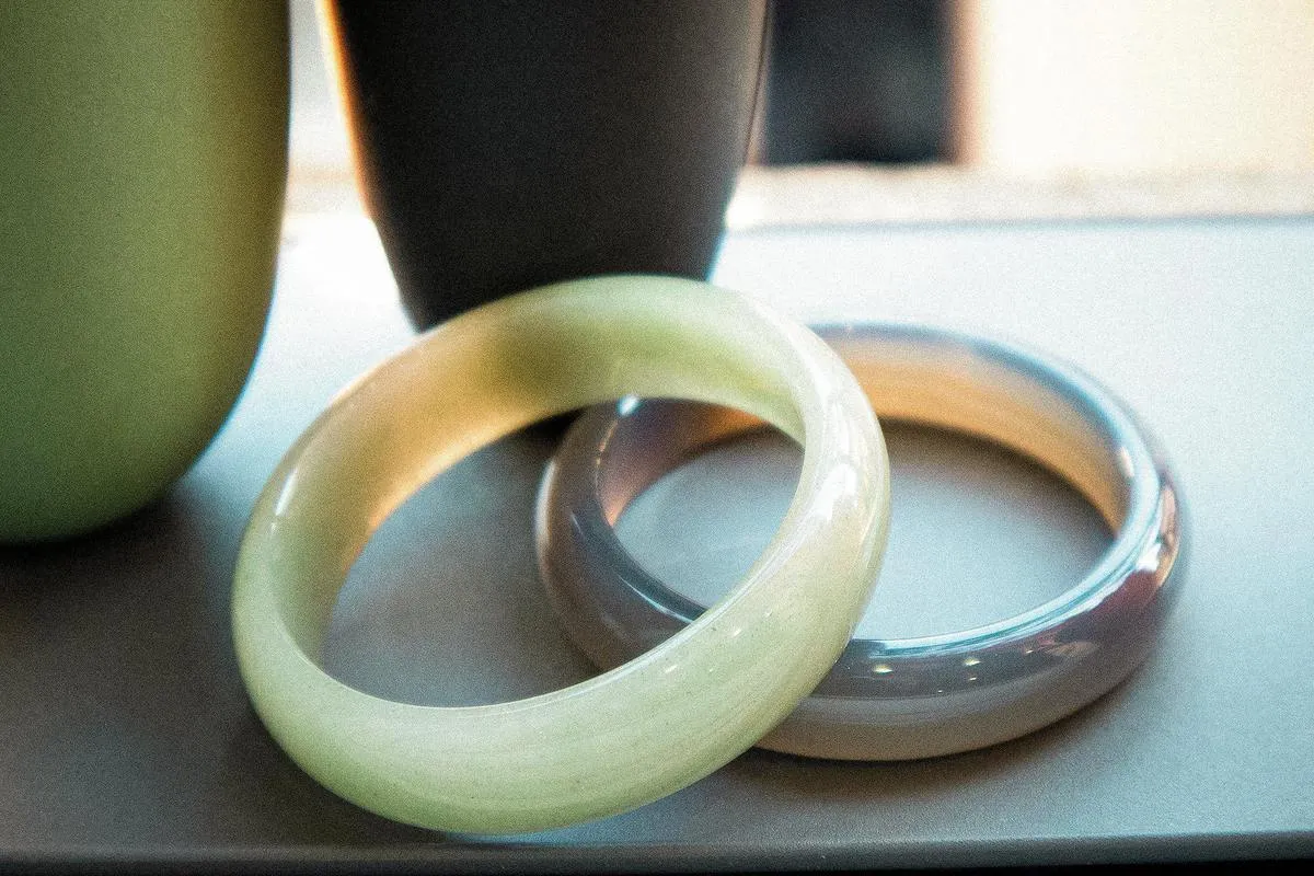 Seree Smoke Opaque Jade Stone Bangle - Light Green