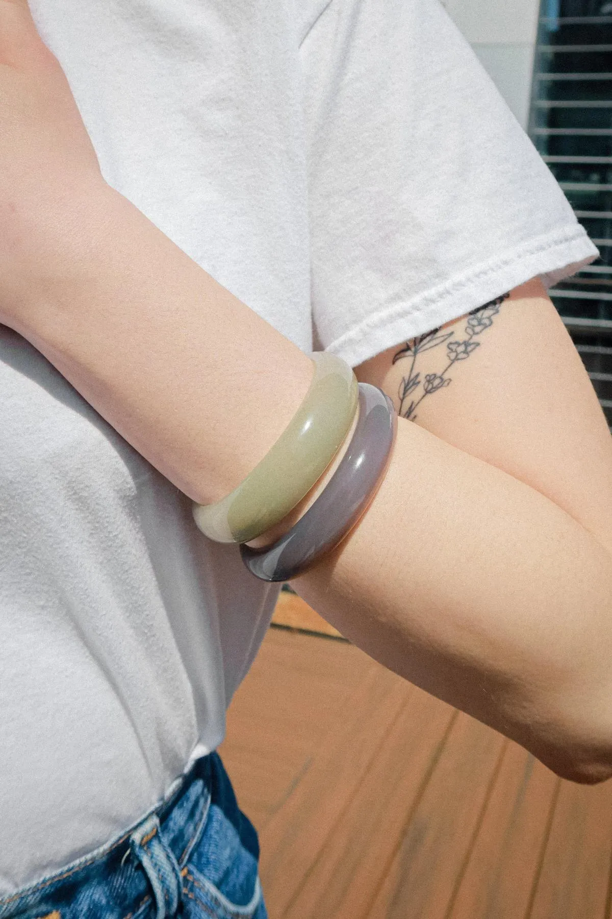 Seree Smoke Opaque Jade Stone Bangle - Light Green