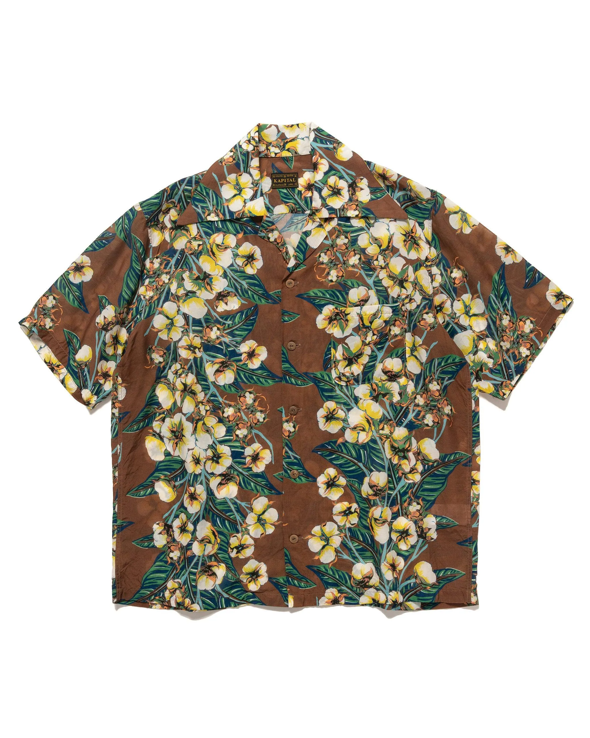 Silk Rayon Cotton-Flower WRANGLE Collar Aloha Brown