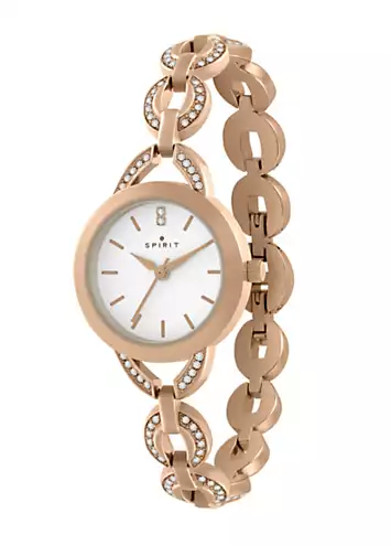 Spirit Ladies Polished Pale Rose Gold Link Bracelet Watch & Bangle Set | Kaleidoscope