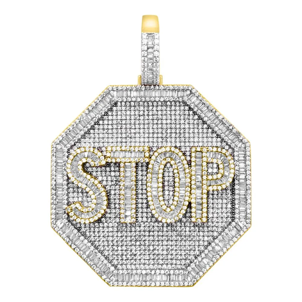 STOP Sign VVS CZ Hip Hop Iced Out Pendant