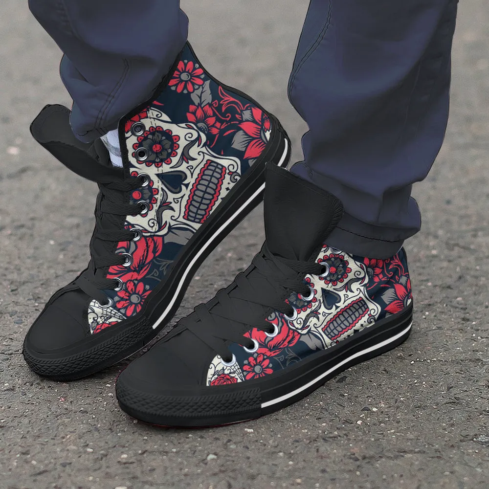 Sugar Skull Red Rose High Top Shoes Black