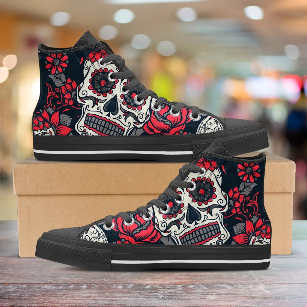 Sugar Skull Red Rose High Top Shoes Black