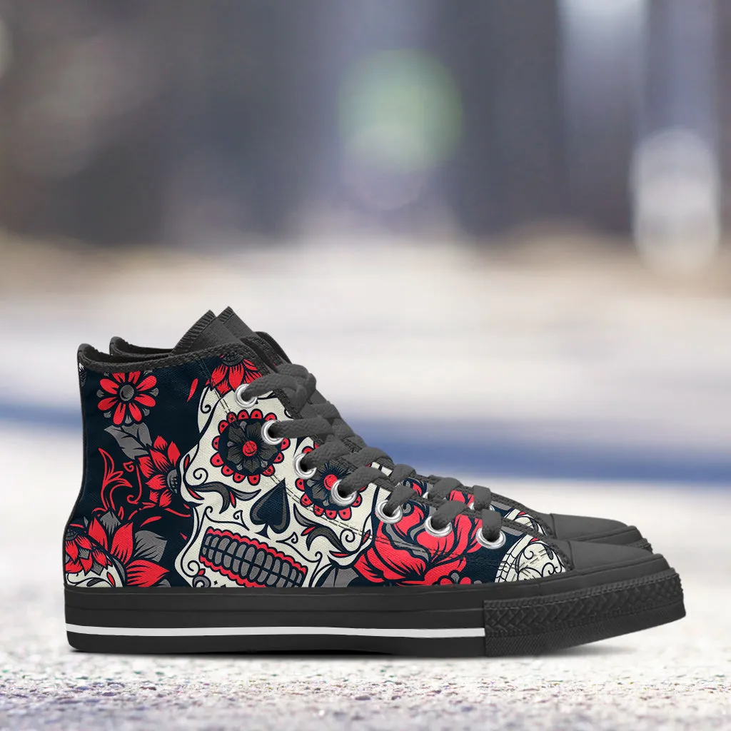 Sugar Skull Red Rose High Top Shoes Black