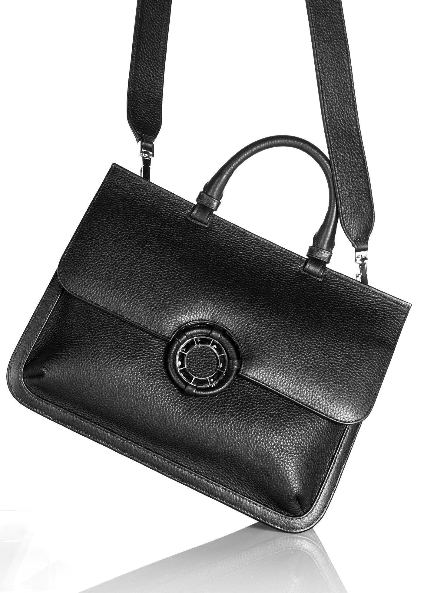 Sydney Convertible Satchel - Black Leather, Onyx Grommet