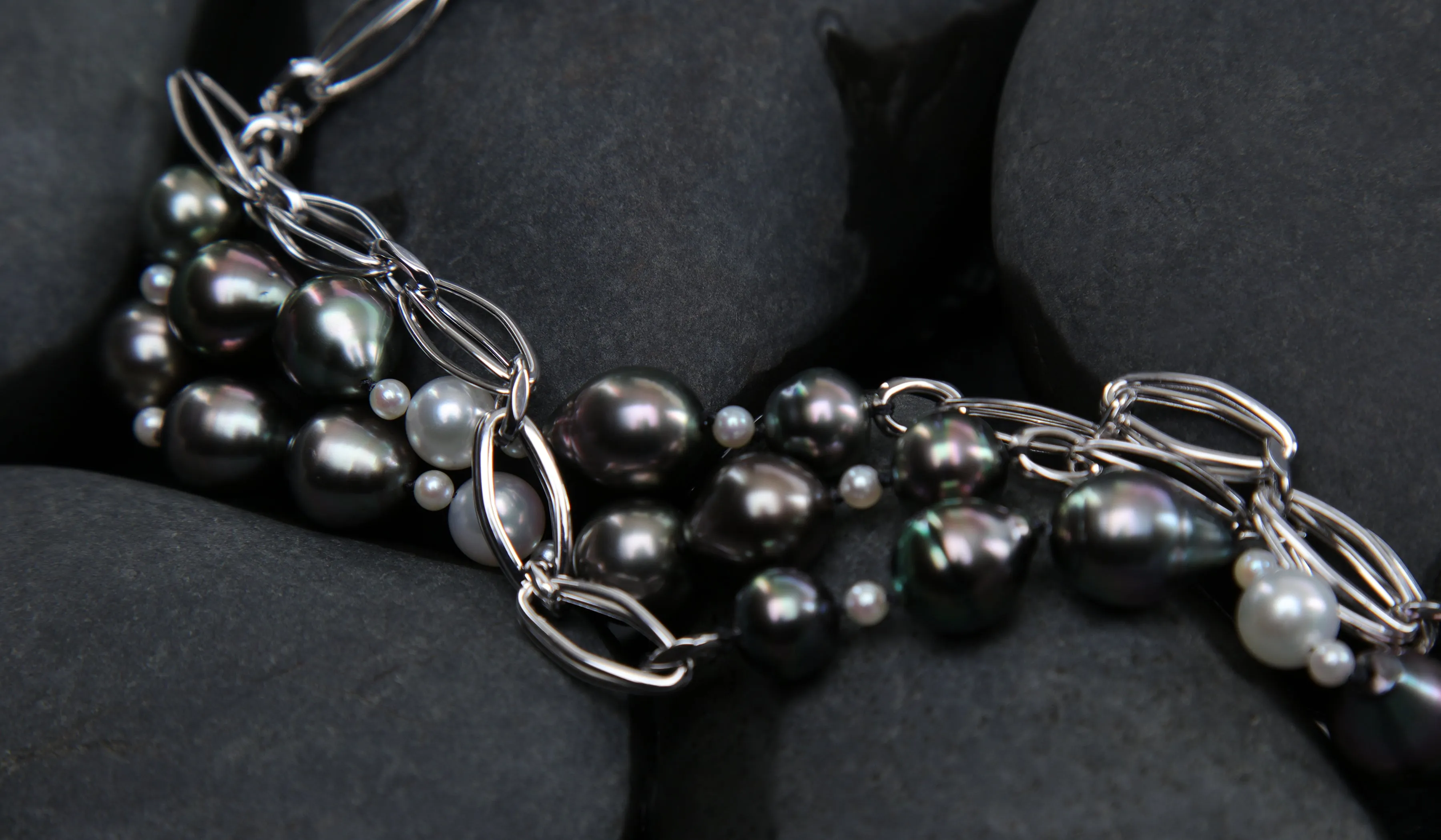 Tahitian and Akoya Pearl Sections Alternate With White Gold Chain