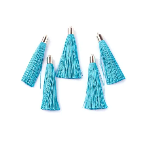 Tassels, Polyester, With Gold Cap, Deep Sky Blue, 58-65mm