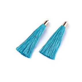 Tassels, Polyester, With Gold Cap, Deep Sky Blue, 58-65mm