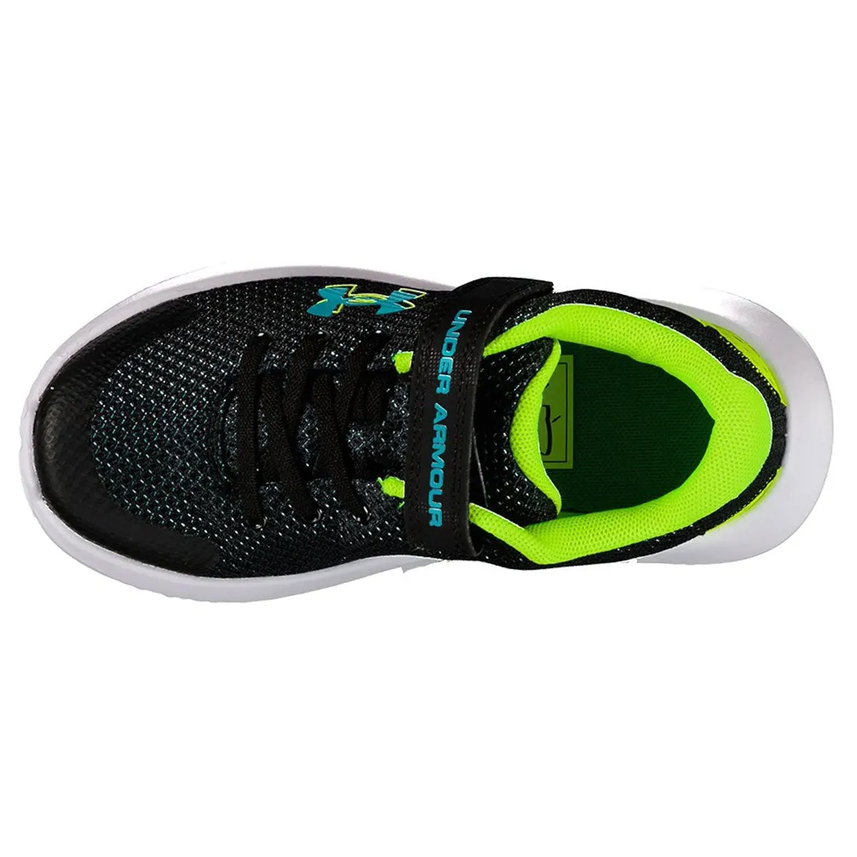 Under Armour BPS Surge 4 AC Running Shoes - Boys - Black/High Vis Yellow/Circuit Teal