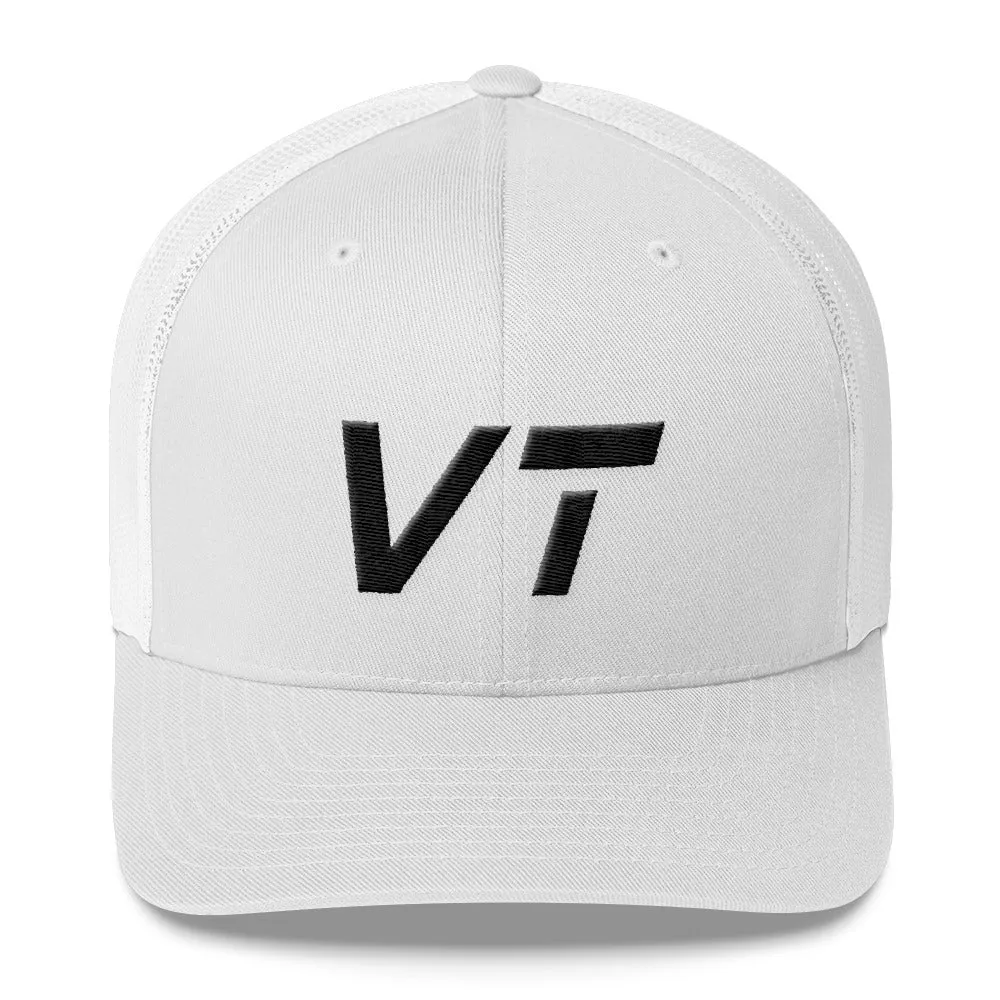 Vermont - Mesh Back Trucker Cap - Black Embroidery - VT - Many Hat Color Options Available