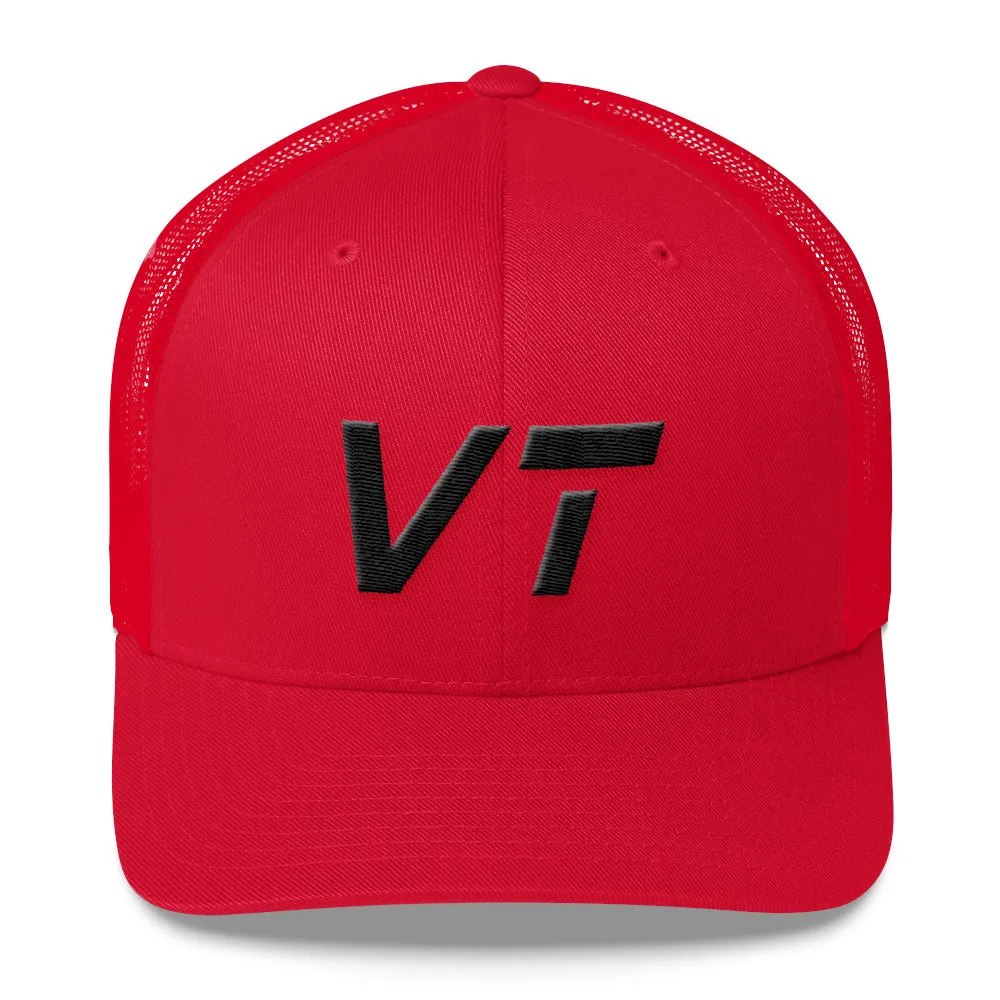 Vermont - Mesh Back Trucker Cap - Black Embroidery - VT - Many Hat Color Options Available