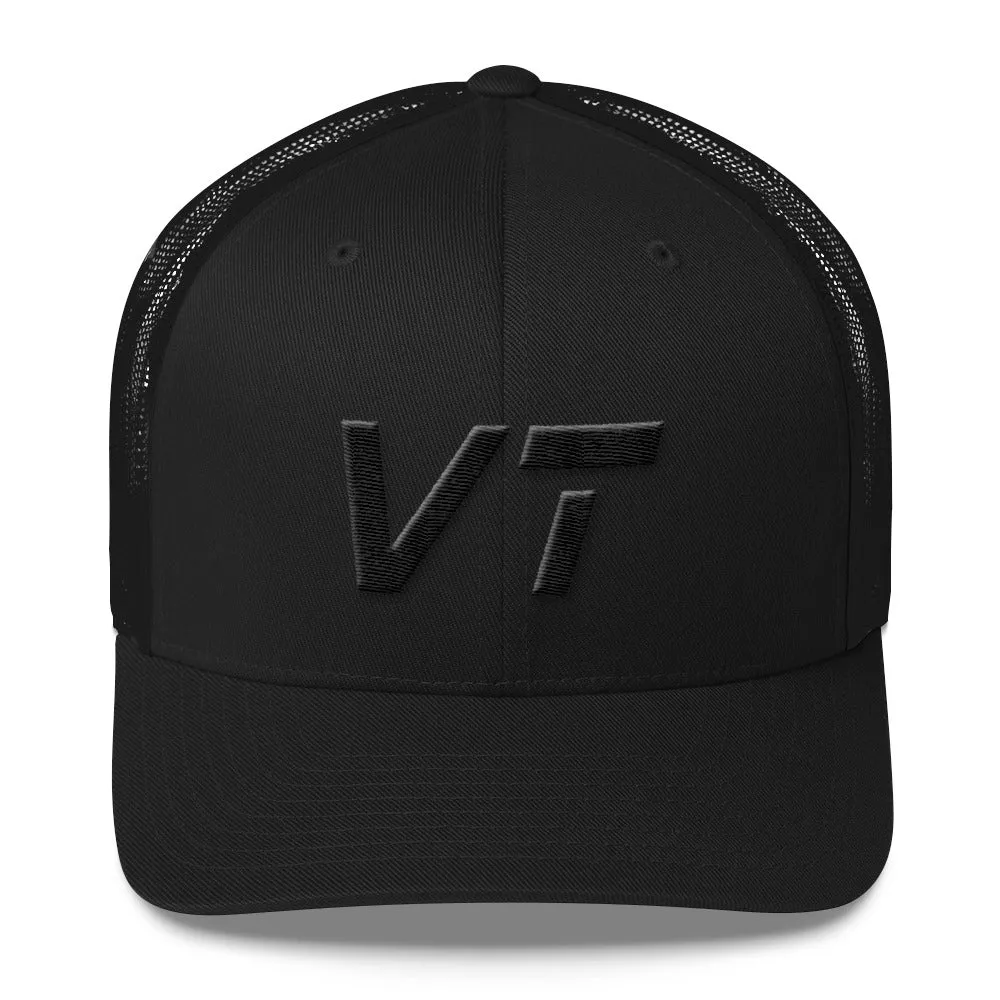 Vermont - Mesh Back Trucker Cap - Black Embroidery - VT - Many Hat Color Options Available