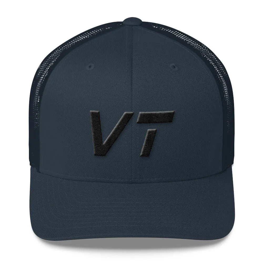 Vermont - Mesh Back Trucker Cap - Black Embroidery - VT - Many Hat Color Options Available