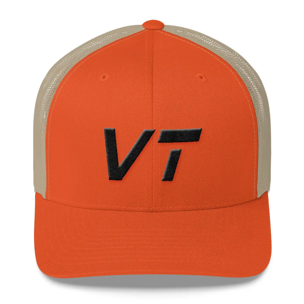 Vermont - Mesh Back Trucker Cap - Black Embroidery - VT - Many Hat Color Options Available