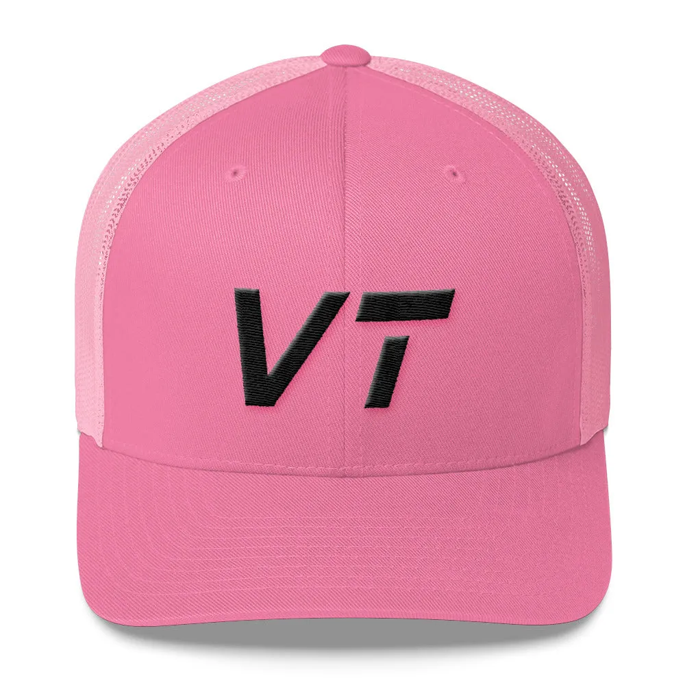 Vermont - Mesh Back Trucker Cap - Black Embroidery - VT - Many Hat Color Options Available