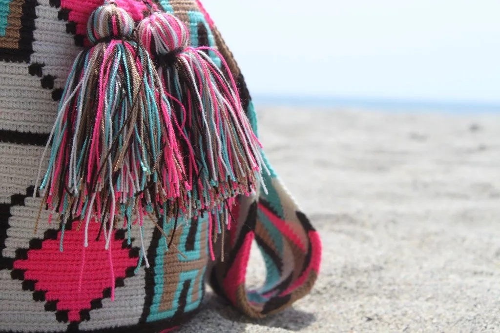 Wayuu Crossbody Mochila Bag - Pink & Teal