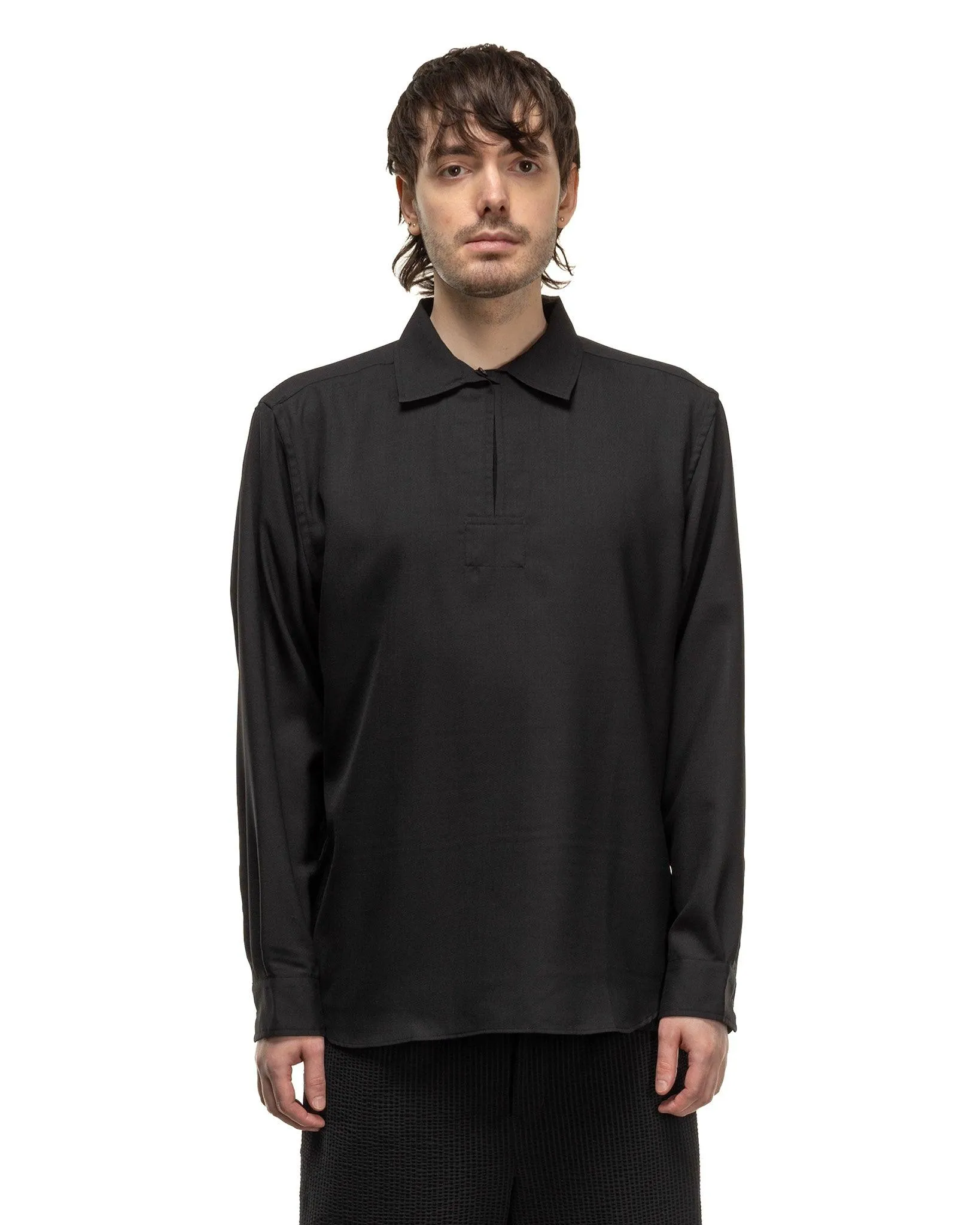 Wool Twill Pullover Shirt Black