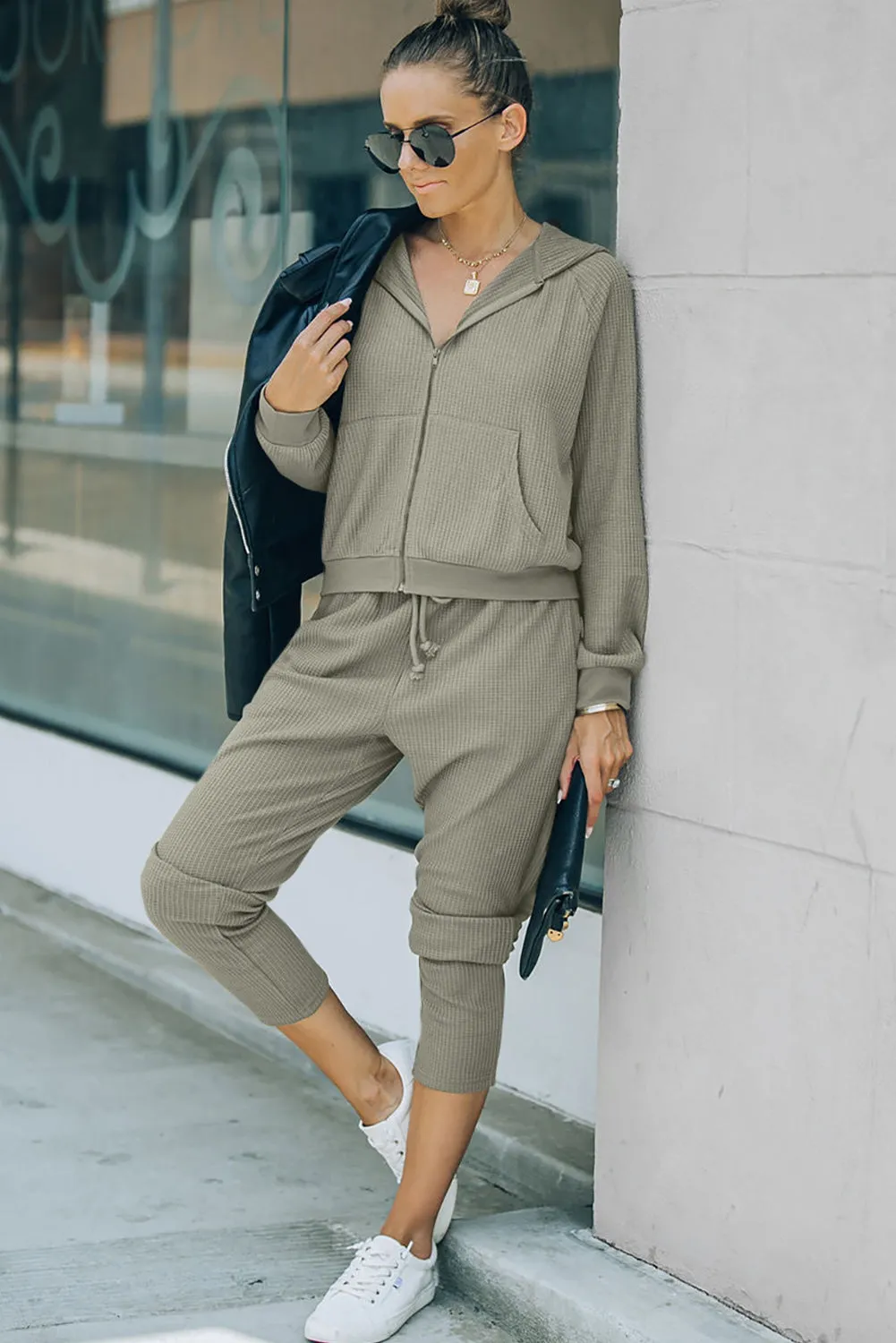 Zip-Up Long Sleeve Top and Pants Set